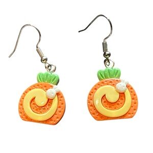 Kawaii Carrot Cake Roll Bunny Earrings Whimsical Foodie Jewelry New